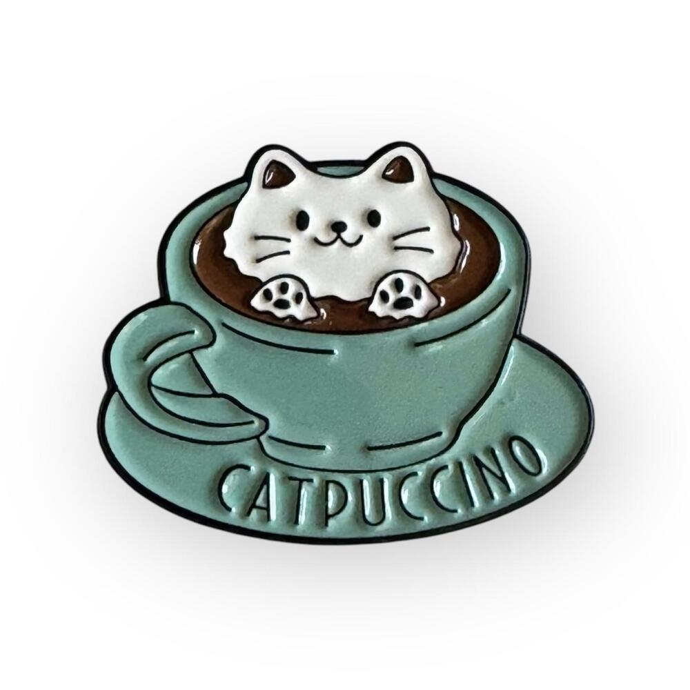“Catpuccino‎ Coffee” Single Cat  Enamel Lapel Pin - FREE SHIPPING